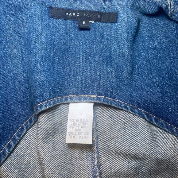 Denim Blazer Jacket Button Cuffs & Single Button Closure USA Made Distressed Y2K - Picture 8 of 8